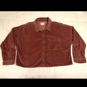 American Eagle Corduroy Cropped Button Up Shirt Dusty Rose Pink Shacket Large
